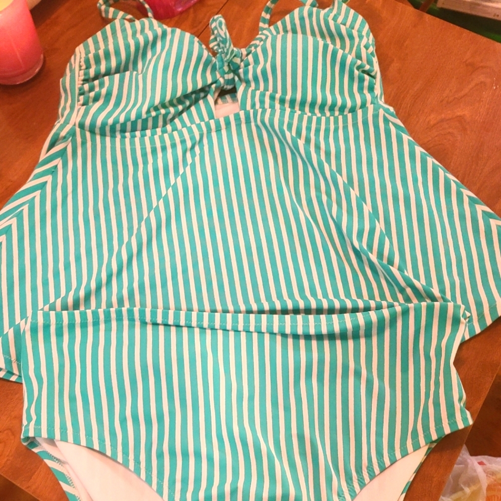 Plus size 2 piece striped swimsuit